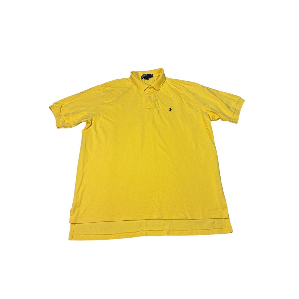 Polo Ralph Lauren Mens XL Short Sleeve Pique Polo Shirt Yellow Navy Pony 8052